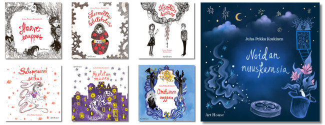 Haavekaupunki-sarjan äänikirjojen kannet.